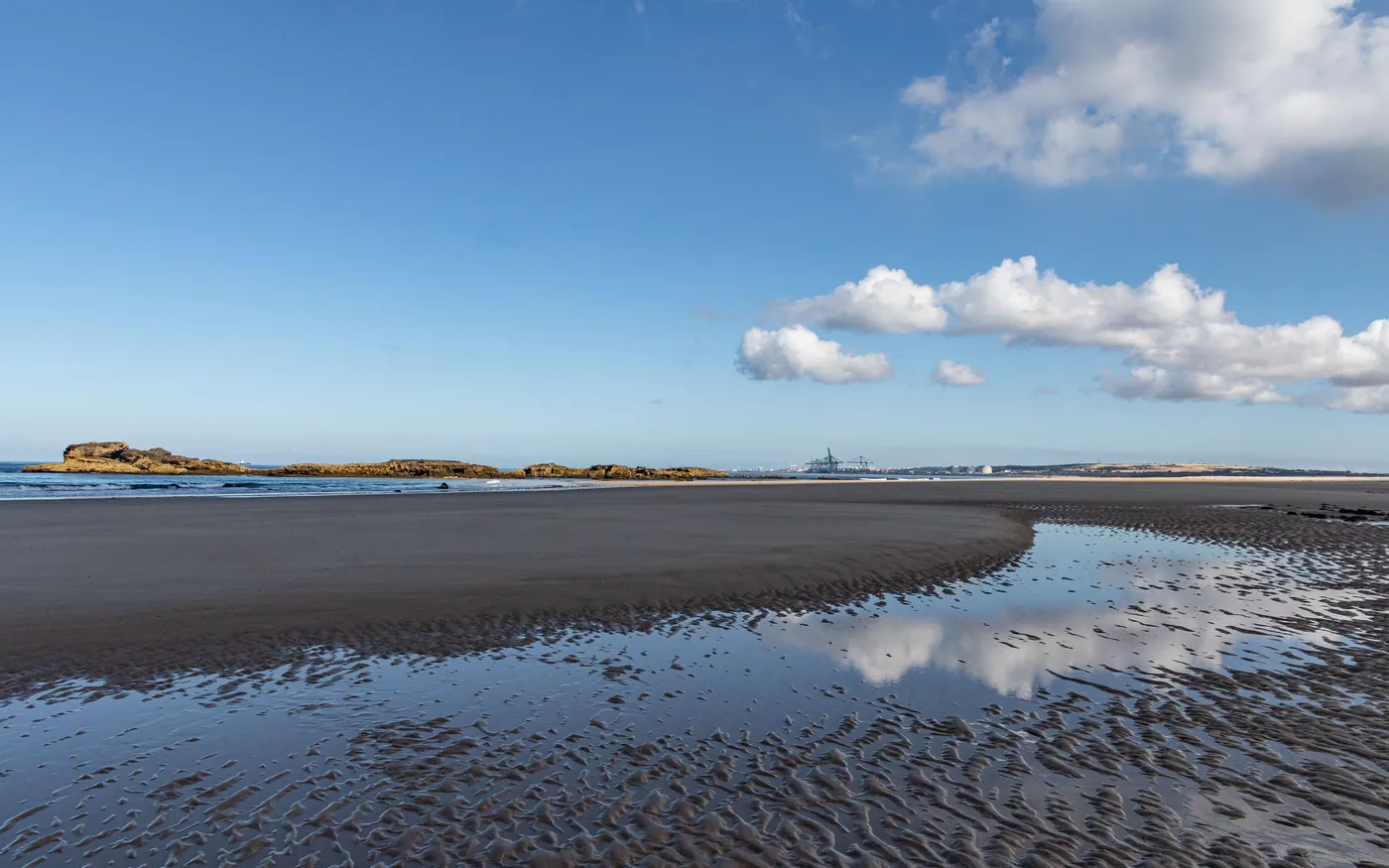 Sand flats exposed at low tide
